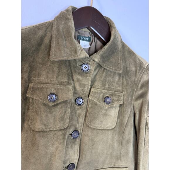 J. Crew Vintage Y2K  Suede Leather Field Utility Cargo Jacket Women's PS Green - Picture 12 of 15